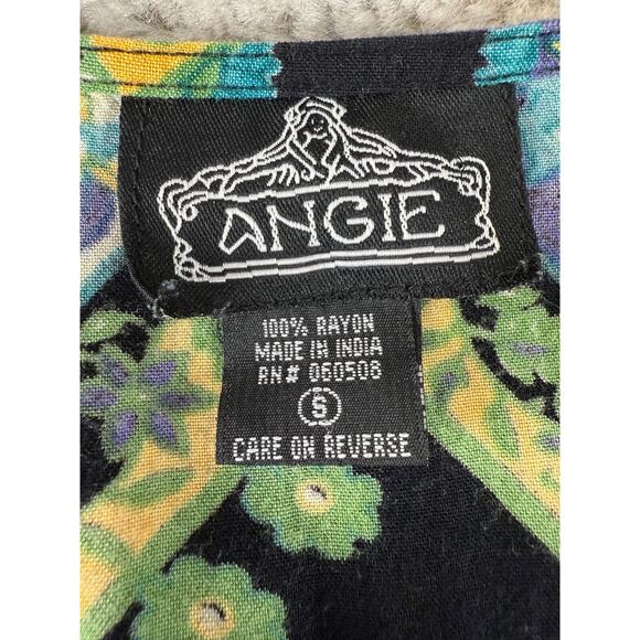 Angie Sz S Boho Paisley Artsy V Neck Whimsigoth Tunic Top Short Sleeve Colorful - Picture 5 of 7